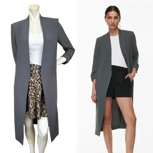 Aritzia Babaton Power Robe Gray Long Length Slim Fit Open Blazer Jacket Size XXS